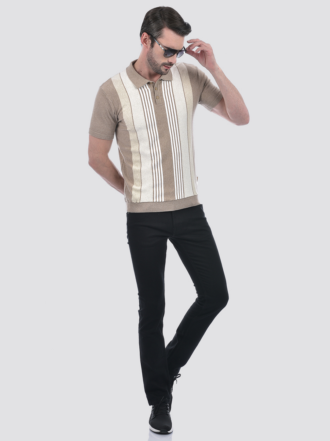 Numero Uno Men Beige Striped Polo T-Shirt